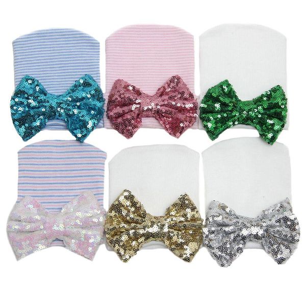 20 pezzi inverno caldo adorabile neonato neonato ragazza bambino soft paillettes bowknot Hospital Cap Beanie Hat