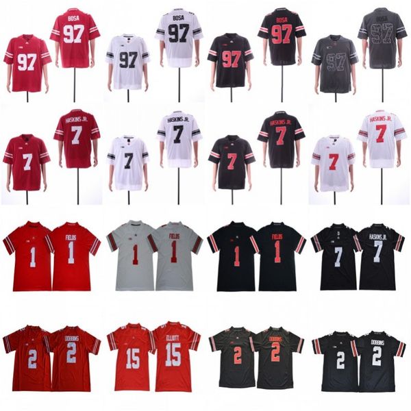 

college ncaa ohio state buckeyes 1 justin fields #2 jk dobbins #7 dwayne haskins jr. #97 nick bosa #15 elliott ncaa rose bowl jerseys, Black