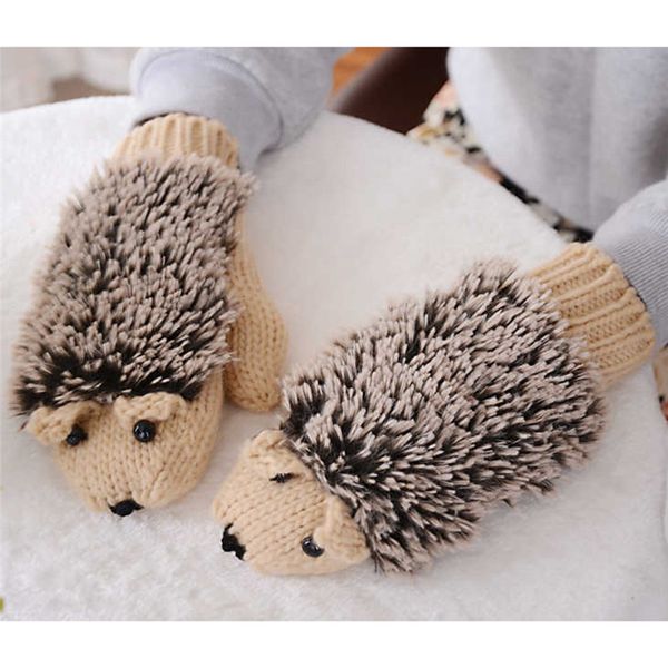 

fashion winter cute cartoon hedgehog gloves for women gilrs mittens knit crochet mittens thicken soft warm gloves z4, Blue;gray