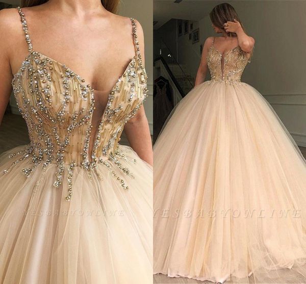 Champagne Tulle Ball Gown Quinceanera Dress 2019 Elegant Heavy