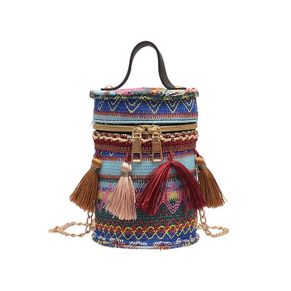

women vintage fluffy tassel chain messenger bags ladies bohemian style shoulder bag fashion drum bag bolsa feminino 2019