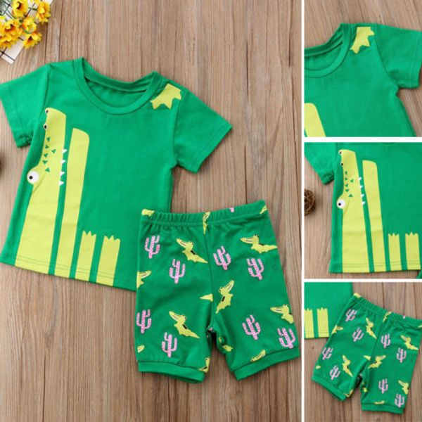 

2018 новый baby boy зеленый кактус комплект одежды лето малыш baby boy с коротким рукавом футболка короткий наряд крокодил печати детская од, White