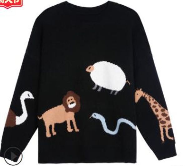 

reduced age interesting cartoon pattern knitting sweater female winter korean version of loose casual sweater,the product is soft, thick and, White;black