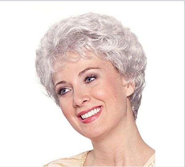 Women S Wigs In Europe And America Silver Grey Short Curly Hair