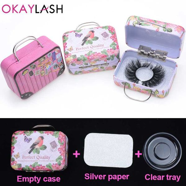 

okaylash selling cute small steel empty 25mm eyelash package suitcase creative 3d mink lashes packing box wholesale