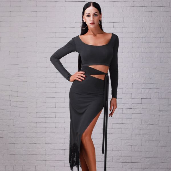 

мода латинский танец платье sexy fringe танго сальса cha cha самба румба практика dance одежда для женщин тонкий бальные одежды dc2026, Black;red