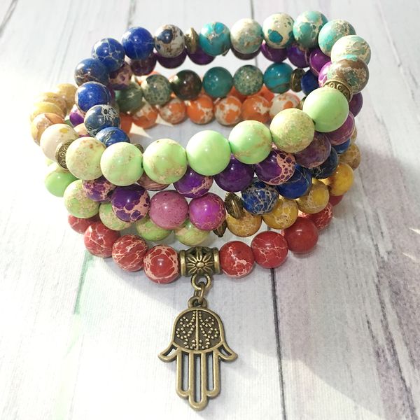 MG0427 7 Chakra Imperial Jasper 108 Mala Yoga Armband Trendy Design Frauen Spirituelle Balance Power Schmuck Großhandel