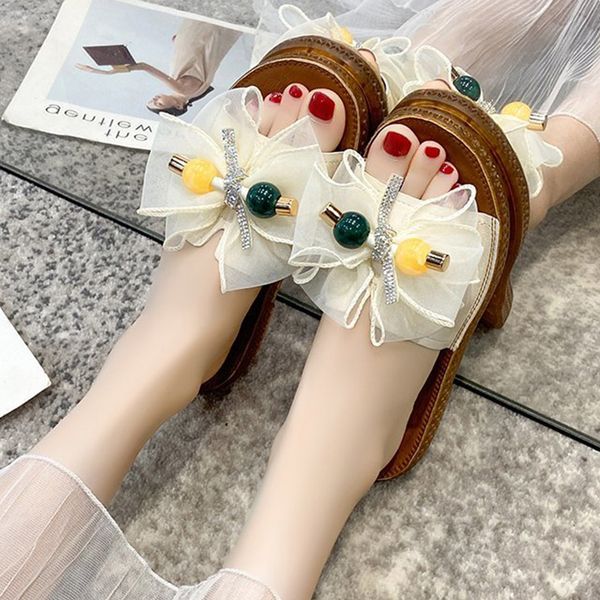 

бабочка узел тапочки повседневная обувь леди низкая слайды летняя женщина девушка плоский резиновый пляж pu tpr мода сладкая, Black