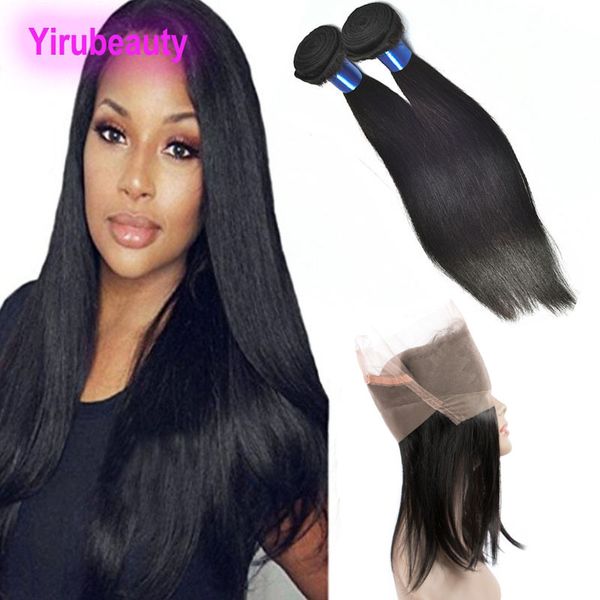 

brazilain шелковистые прямые волосы 2 связки человека с 360 lace фронтального прямые extensions волос pre щипковых 360 lace фронтальная с кр, Black;brown