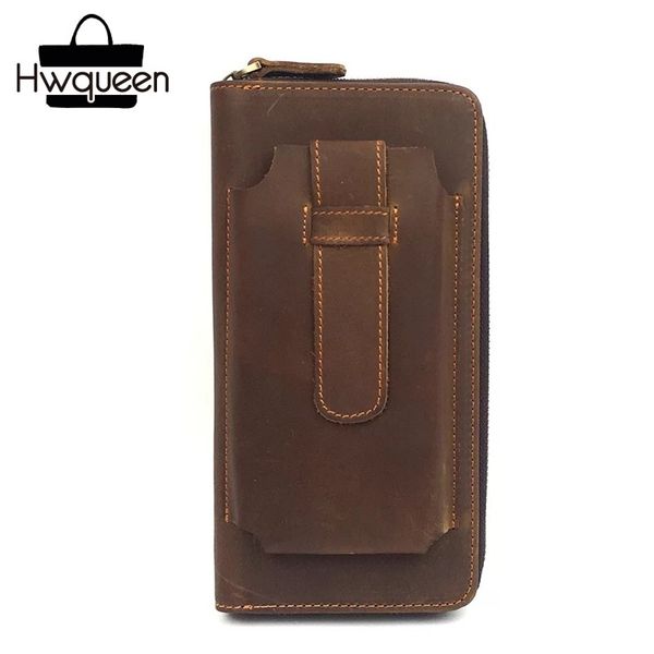 

vintage genuine leather zipper closure men's large phone clutch purse real cow skin man card holders male long wallet, Red;black