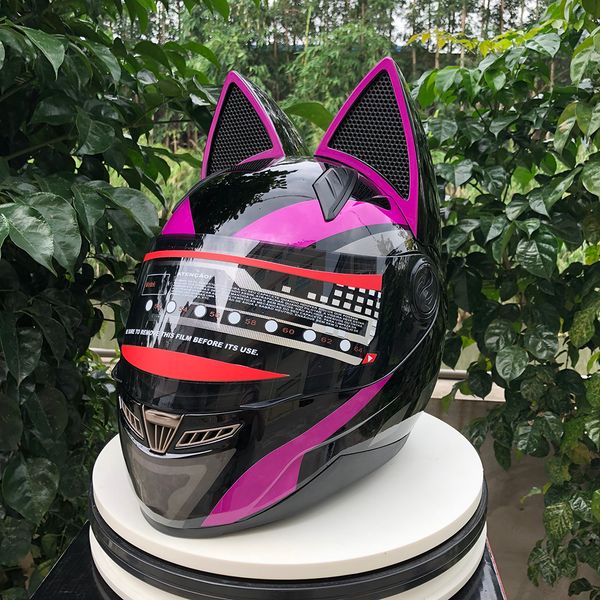 NITRINOS Marca 006 capacete da motocicleta rosto completo com orelhas de gato de quatro estações de cor amarela