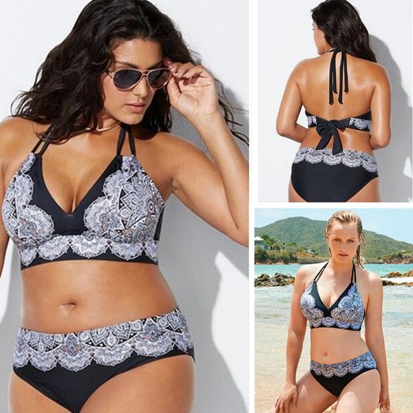 

2019 women's bikini swimsuit large size plus fat printing back lace bikini swimsuit women, White;black