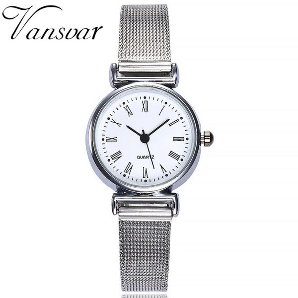 

vansvar casual quartz stainless steel band marble strap watch analog wrist watch small wrist watches for women clock women 2018, Slivery;brown
