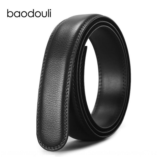 

headless layer cowhide business middle-aged belt strip without buckle belt male genuine leather without head automatic buckle, Black;brown