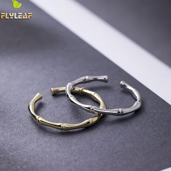 

flyleaf gold glossy bamboo knot open rings for women lady 100% 925 sterling silver fashion jewelry bague