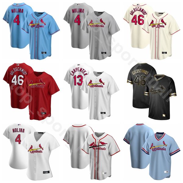 

2020 бейсбол мужчины женщины молодежь 46 пол гольдшмидт джерси 4 yadier molina 11 пол dejong 25 декстер фаулер kolten вонг белый красный син, Blue;black