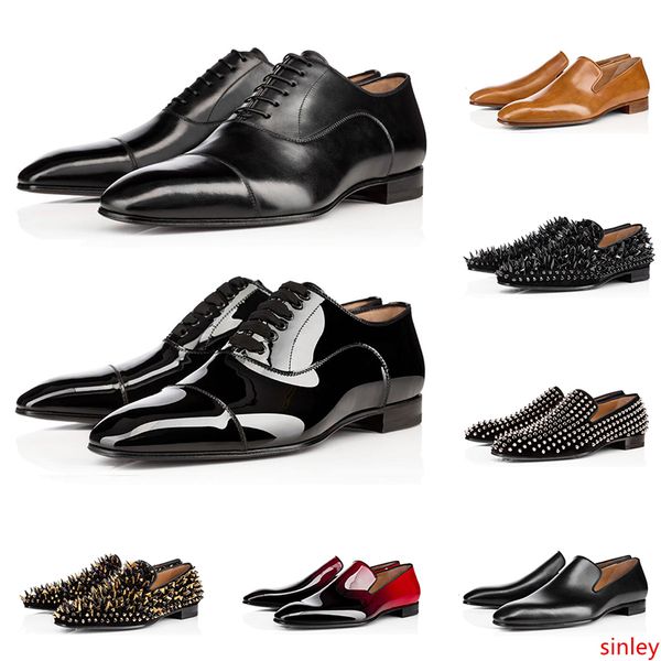 

fashion men luxury designer loafers casual shoes triple black red matte patent leather spike sneakers for business wedding flat bottoms