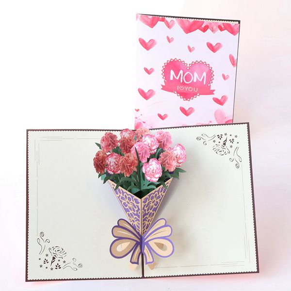 

mother's day stereoscopic greeting cards creative 3d carnation bouquet handmade gift blessing small card manufacturers wholesale