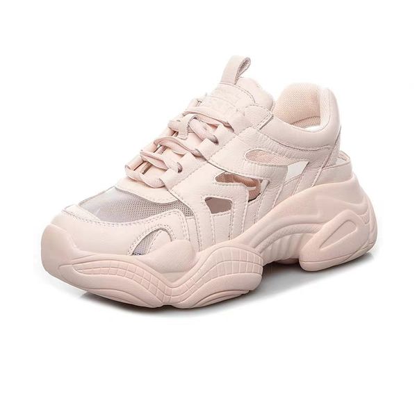 

2020 весна, лето и осень полые спортивные туфли женские дышащие новые толстые нижние сетки беговые женские плоские туфли, Black