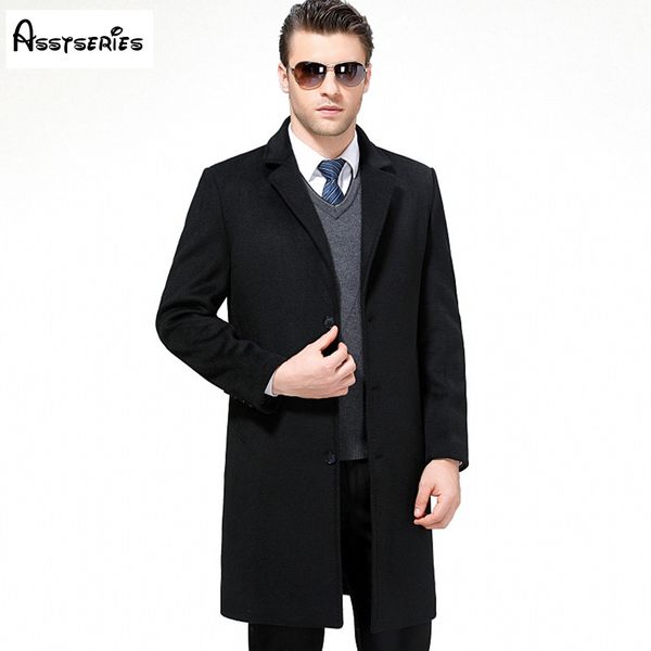 

бесплатная доставка новые мужские шерсть шерстяное пальто мужская мода outwear длинные бизнес пальто slim fit шерстяные пальто плюс размер d, Black
