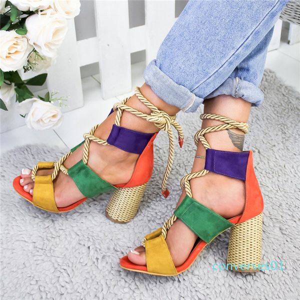 

loozykit fashion summer espadrilles women sandals heel pointed fish mouth gladiator sandal hemp rope lace up platform shoe y19070203 co011, Black