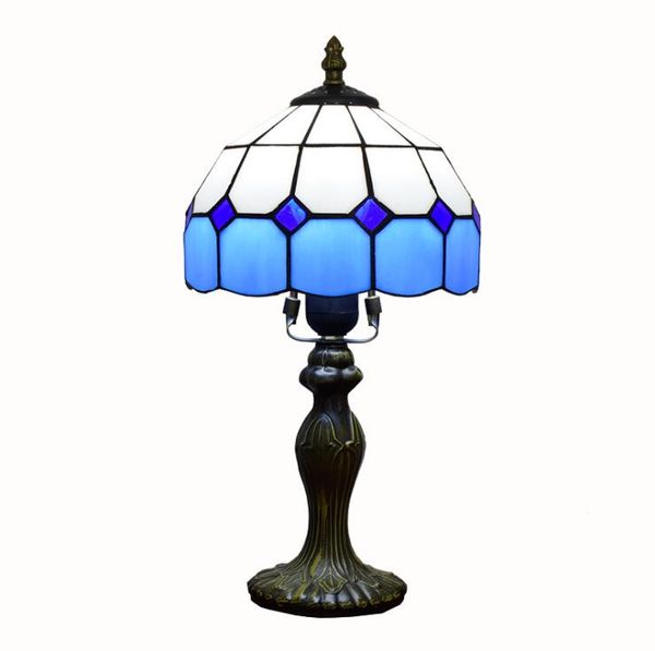 

mediterranean simple blue lattice glazed lamp tiffany living room dining room study bedroom small table lamp