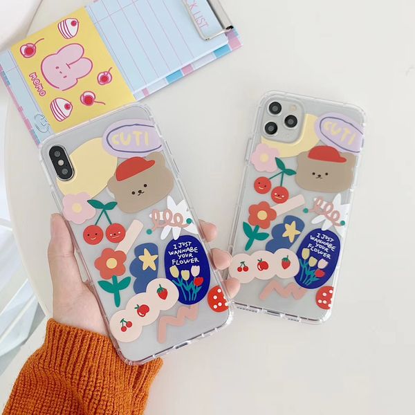 

ins korea cute flower cherry smiley face taste bear phone case for iphone 11 pro max xs max xr x 7 8 plus soft tpu back cover