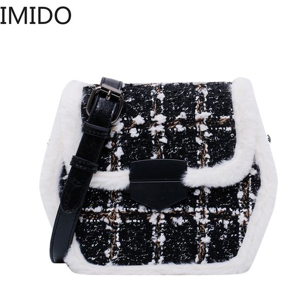 

2019 winter women's woven crossbody bag chain shoulder bag fluff hexagon small square luxury handbags women bags designer