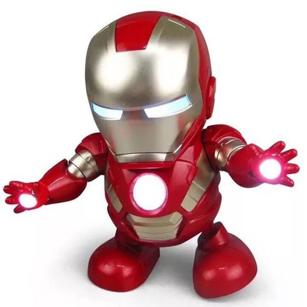 

dancing iron man super hero robot with led music flashlight stark electric action figure toy t200106