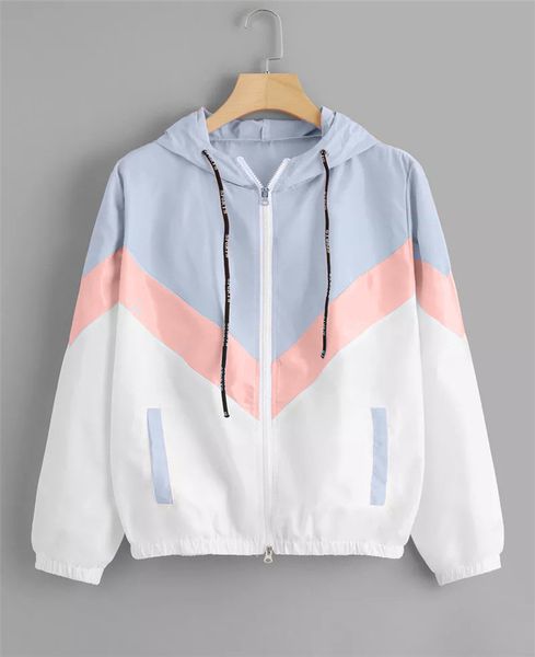 

women windbreaker jacket female multicolor patchwork hooded jacket basic jackets, Black;brown
