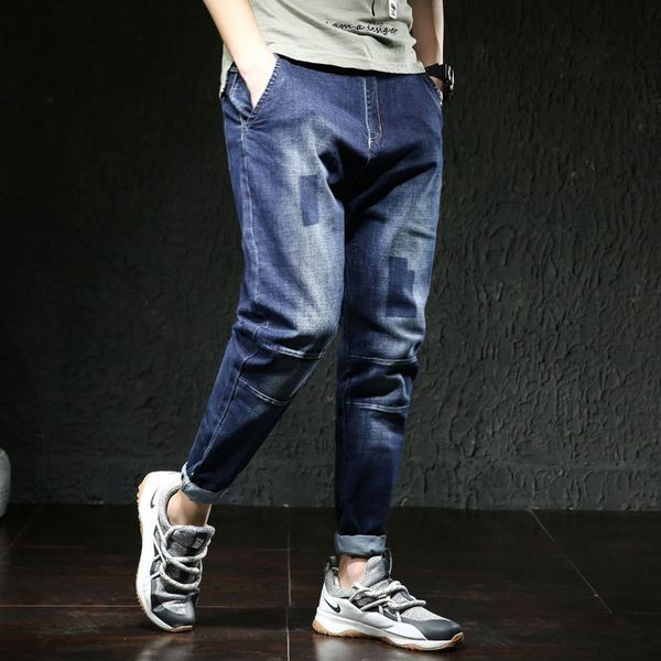 

loose jeans nine-point pants, Blue