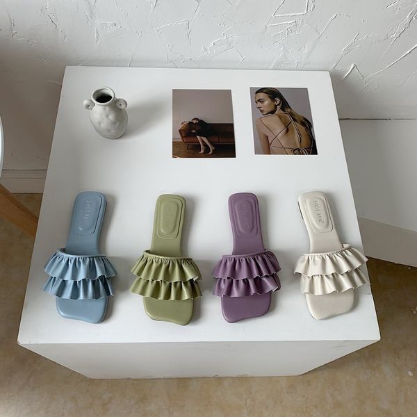 

flat shoes female low slippers women summer slides square toe fashion pantofle soft beach rubber 2020 rome hoof heels pu, Black