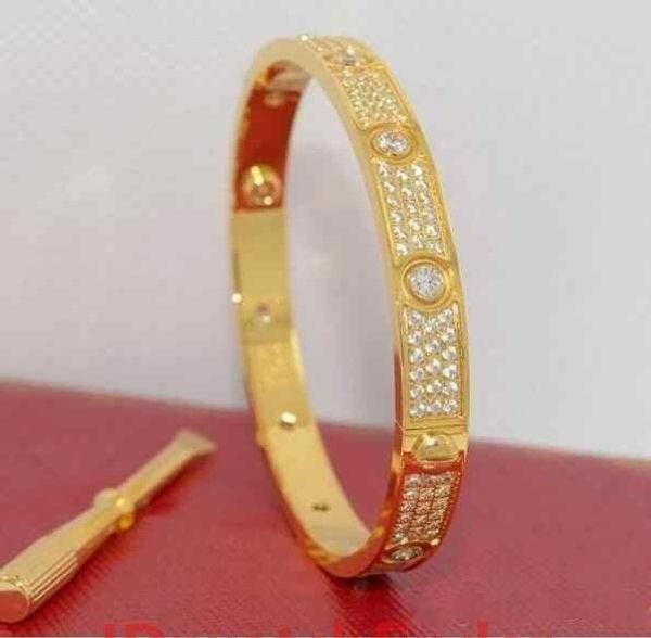

full diamond stainless steel bracelet fashion womens mens couple bracelets cuff bangles screwdriver love jewelry with velvet bag, Black