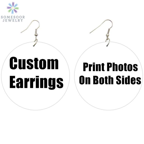 

somesoor 6cm flat round custom earrings african wooden drop dangle afro personalized pendant jewelry for women gift dropshipping, Silver