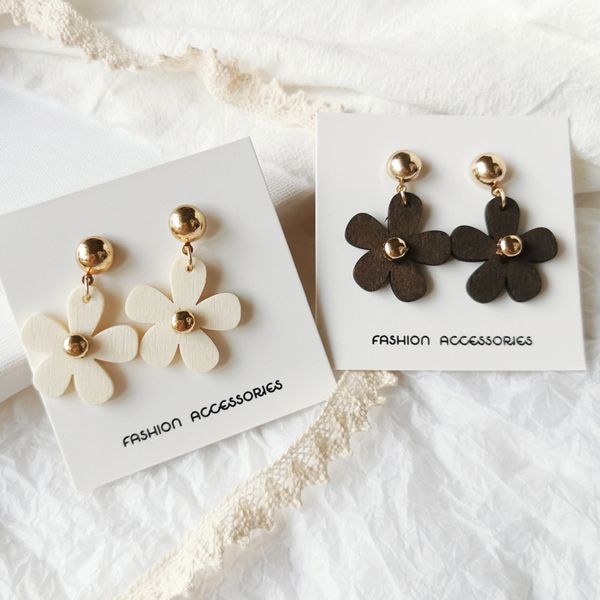 

simple wood brown flowers clip on earrings mori girls vintage new earrings jewelry, Silver
