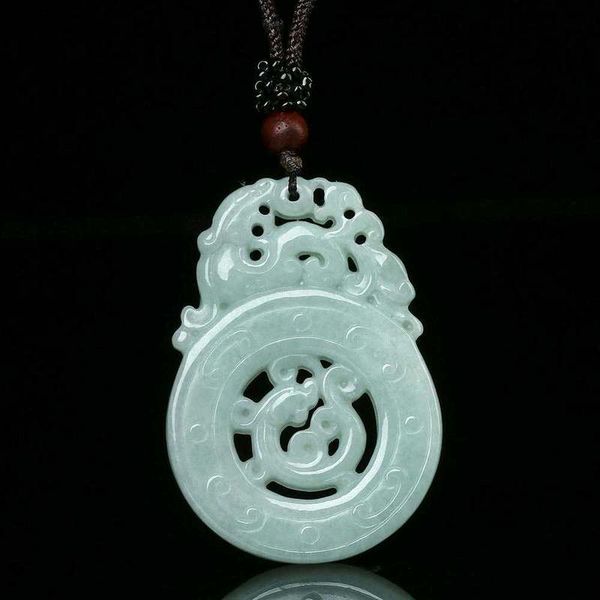 

certificate natural emerald hollowed dragon jade pendant bead necklace charm jewellery fashion hand-carved man woman luck amulet, Silver