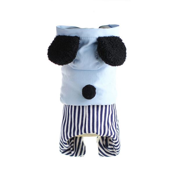 

pet winter dog hooded clothes with black ear thickening warm 4-legged costume with striped pants dog winter jumpsuit for dogs