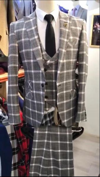

slim fit men suits 3 piece plaid fabric costume homme terno masculino wedding suits for men host stage sets jacket with pants, White;black