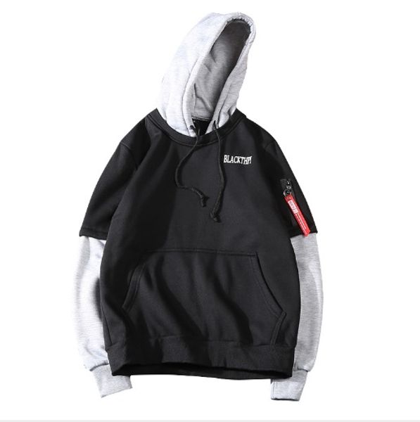 

autumn 2019 harajuku men's long-sleeved hoodie slim fashion casual patchwork print letter hoodie men's jacket men's pullover, Black