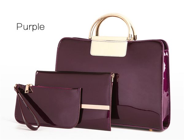 

3 комплекты женские сумки патентный кожи высокого качества женщин сумки luxury brands tote + дамы плеча кроссбоди + сумка сцепления
