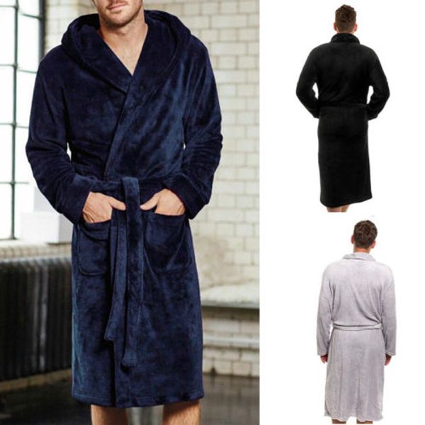

2019 fashion winter robe mens solid color fleece robe, shawl collar long sleeve bathrobe plus size  l xl xxl, Black;brown