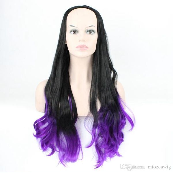 Purple Ombre Long Waavy Wig Synthetic High Temperature Fiber Hair