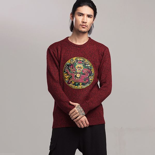 

chinese dragon 2019 style fashion men sweater streetwear casual clothes knitted pullovers for autumn winter, White;black
