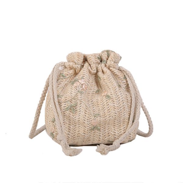 

bohemian drawstring beach bag fashion women's straw bag handmade woven rattan shoulder