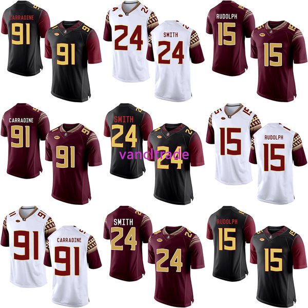 

2019 ncaa football florida state seminoles 91 tank carradine 24 terrance smith 15 travis rudolph jerseys, Black;red