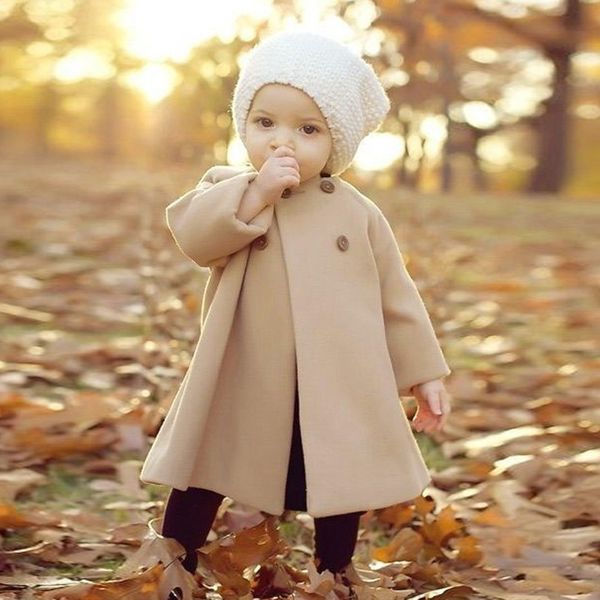 

fashion autumn winter warm kids baby girls woolen outwear cloak button jacket soft cotton solid coat clothes other, Blue;gray