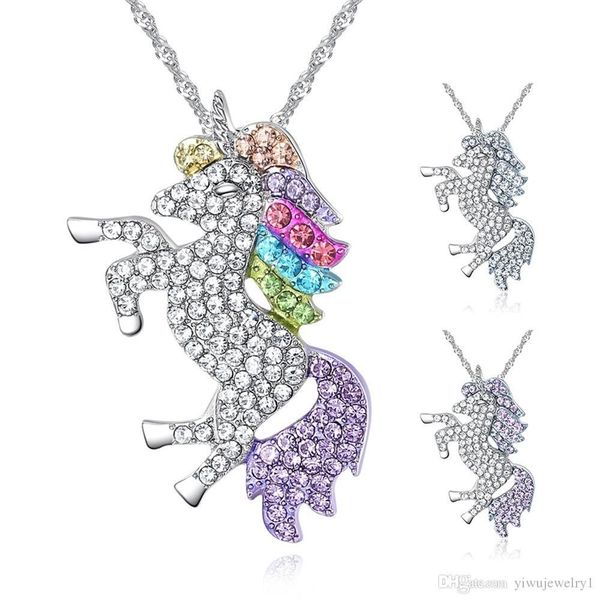 

925 sterling silver seven-color unicorn pendant necklace diamond crystal jewelry fashion women charm personality casual party accessories