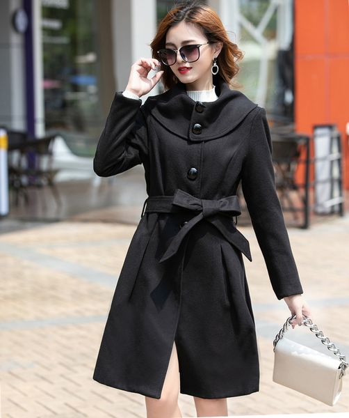 

women coat long section 5xl plus size women cloing 100kg can wear 2019 autumn and winter woolen coat female, Black