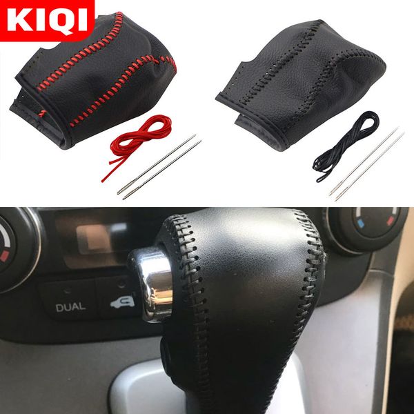 

kiqi genuine leather hand-stitched gear shift knob cover fit for crv cr-v 2007 - 2014 accessories automatic car styling