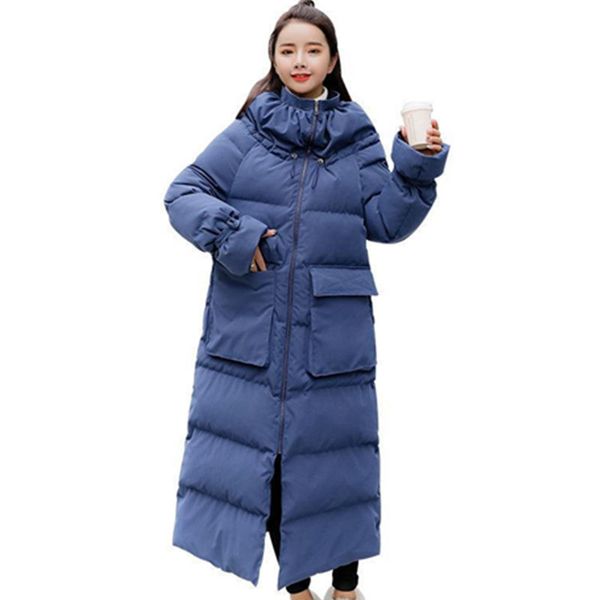 

down cotton jacket women long parka coat loose oversize winter jacket female warm thicken pocket long sleeve coat padded q1847, Black